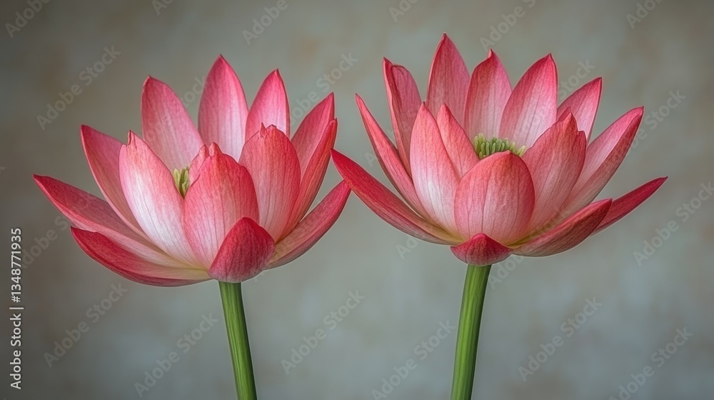 Fototapeta premium Two vibrant pink lotus flowers
