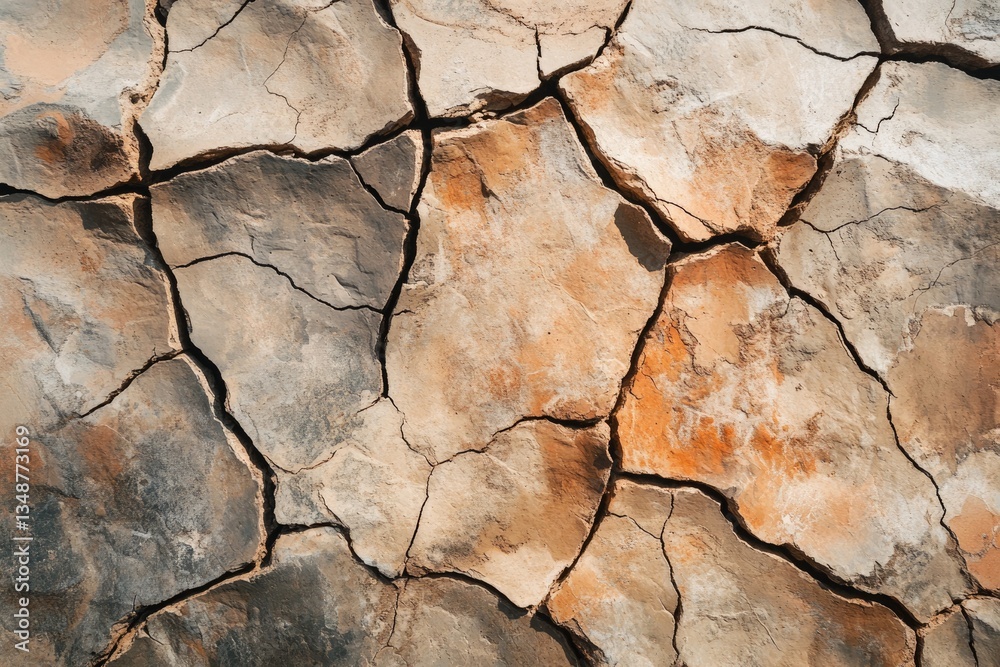 Dry cracked earth texture showing drought and aridity.  Brown, beige, and gray tones.