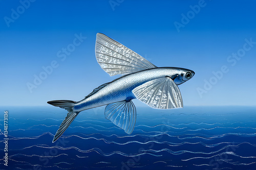 illustration in action of flying-fish.
