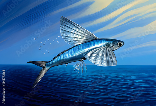 illustration in action of flying-fish.