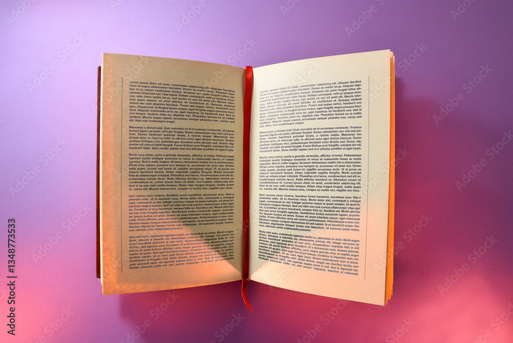 Fototapeta premium Open book written with log tape isolated with purple background