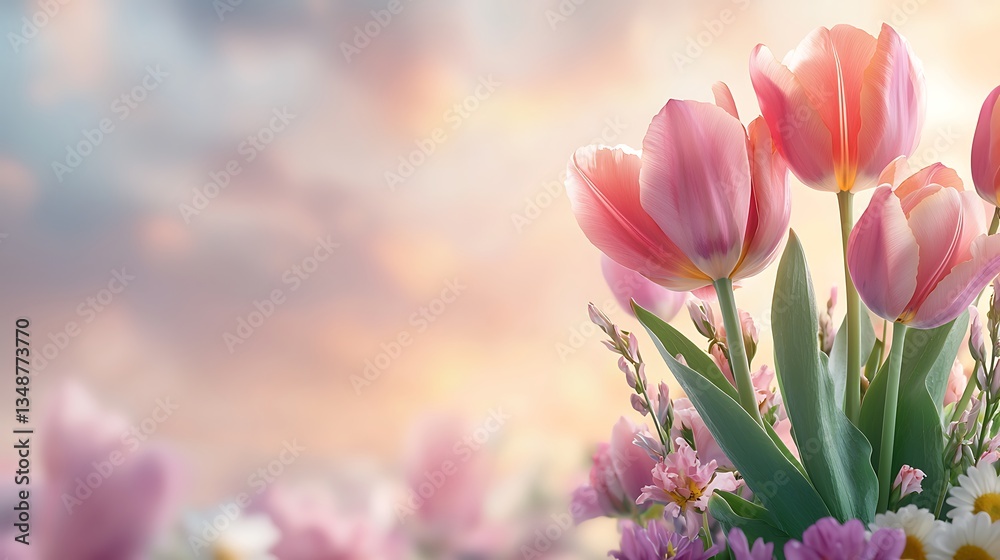 Fototapeta premium Spring flower celebration in nature colorful flora blooming under soft light