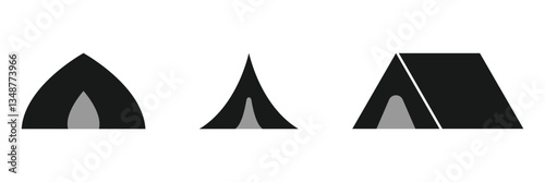 Tent icon. Hand drawn icon of a tent zipper, a portable shelter used for camping and outdoor activities.