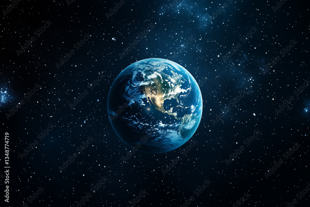 Fototapeta premium An image of Earth in space surrounded by stars, capturing a cosmic and scientific feel. Perfect for space and astronomy visuals.