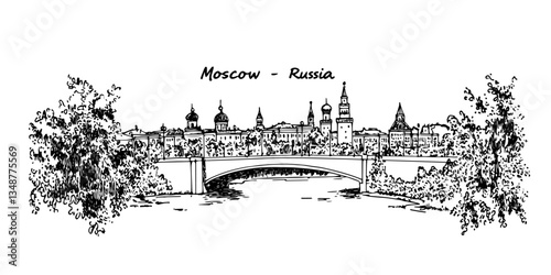 Photography moscow city view with kremlin and bridge vintage retro city panorama landscape v
