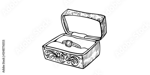 engagement ring black vector in hand made isolated design on white background