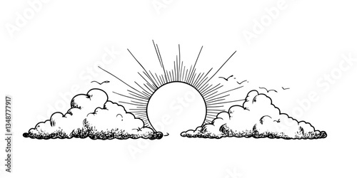 sun behind clouds vector doodle ink sketch
