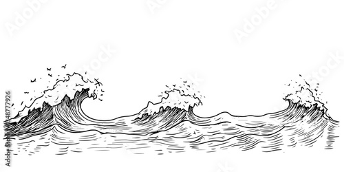 stormy sea waves vector doodle ink sketch