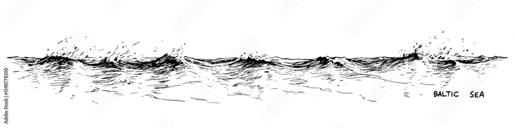 ocean sea waves vector doodle ink sketch