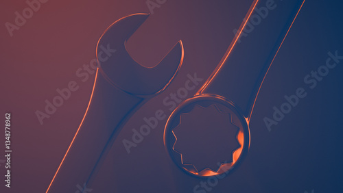 Hand tools. Wrenches close-up. Dual color scheme