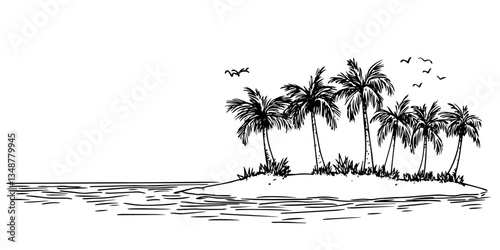 tropical island palms doodle sketch vector illustration