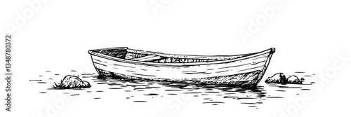 wooden boat vector sketch illustration