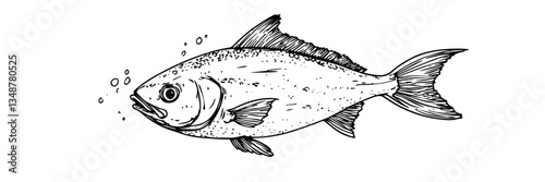 hand-drawn fish with bubbles underwater