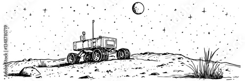 space rover planet exploration futuristic vector sketch doodle engraving