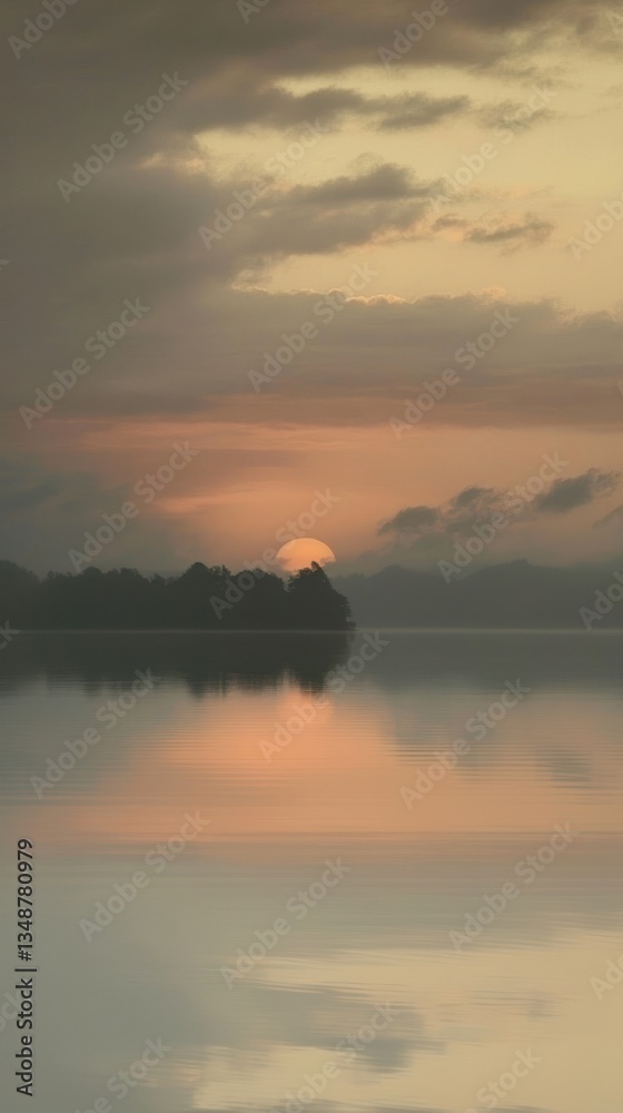 Fototapeta premium Lake landscape sunrise scenery.