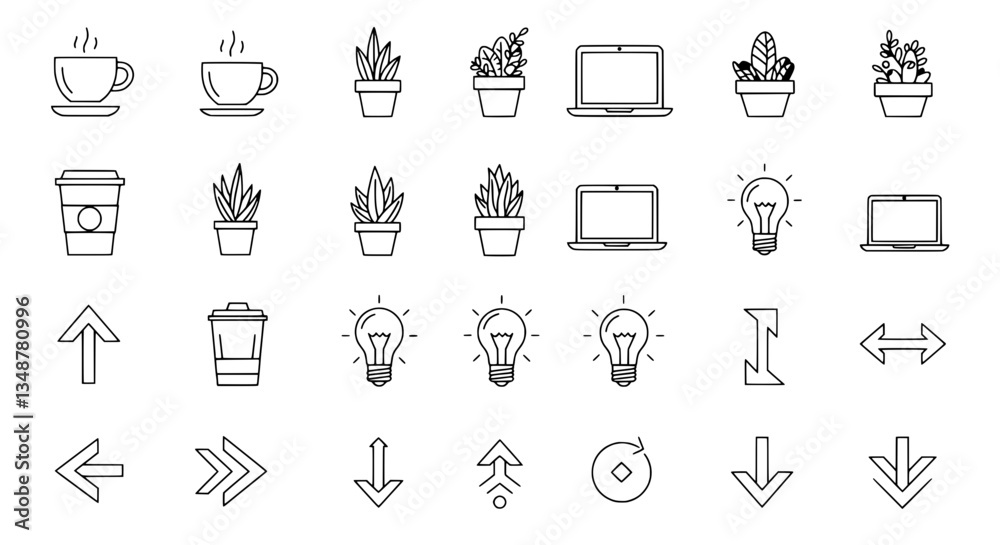 Line Art Icon Collection: A comprehensive array of sleek, minimalistic line art icons, offering a versatile selection of symbols to enhance your design projects. Line Art Icon Collection: A comprehensive array of sleek, minimalistic line art icons, offering a versatile selection of symbols to enhance your design projects.