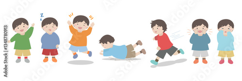 元気なこどものイラスト（男の子, 女の子, 少年, 少女）