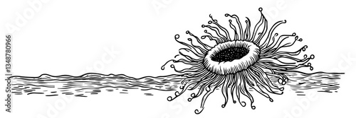 alien sea creature deep ocean monster vector sketch doodle engraving