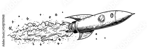 space rocket launch astronaut science vector sketch doodle engraving