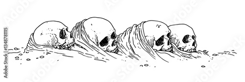 human skulls buried bones death horror vector sketch doodle engraving