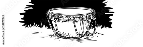 tribal drum percussion musical instrument vector sketch doodle engraving