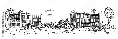 library ruins vector sketch doodle illustration engraving