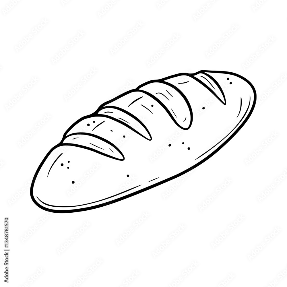 Artisan Bread Outline: A detailed illustration captures a loaf of fresh artisan bread. The line drawing emphasizes the crust and shape of this staple food item. Artisan Bread Outline: A detailed illustration captures a loaf of fresh artisan bread. The line drawing emphasizes the crust and shape of this staple food item.