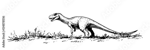 running theropod dinosaur vector doodle sketch engraving