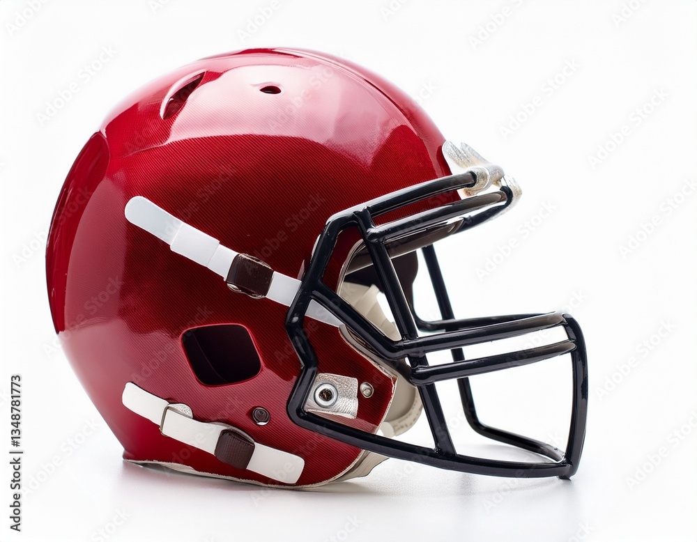 Fototapeta premium Red American football helmet isolated on a white background. Generated image