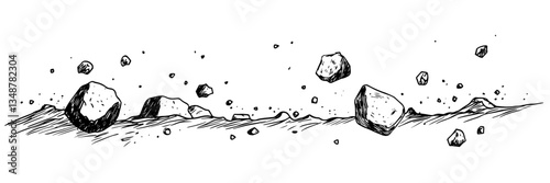 flying rocks and debris explosion vector doodle sketch engraving