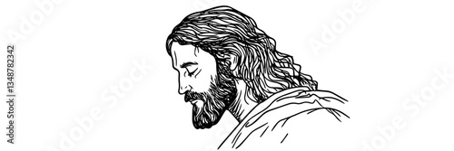 jesus christ profile portrait vector doodle sketch engraving