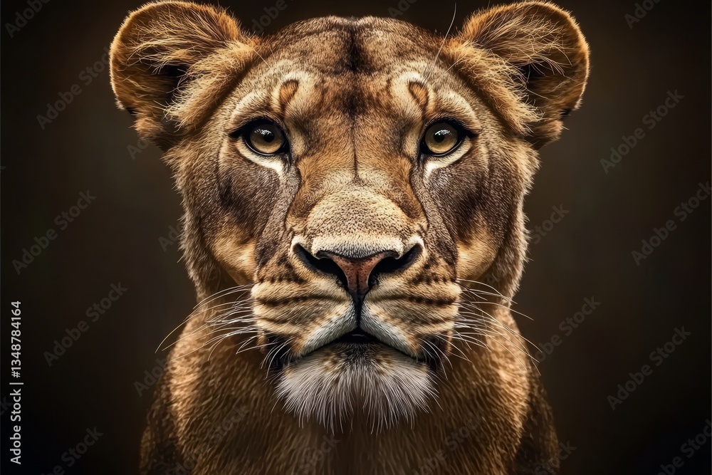 Fototapeta premium A striking portrait of a lioness staring into the lens.