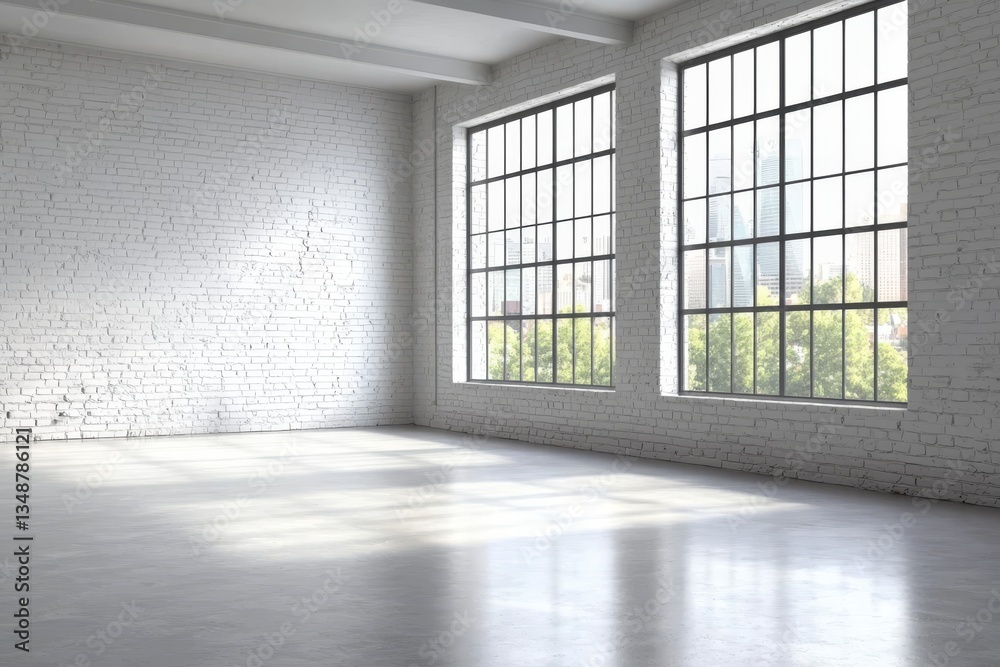 Fototapeta premium An airy interior with a striking brick wall.