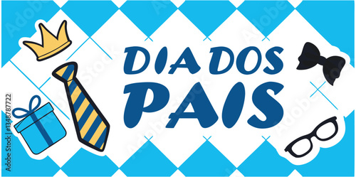 Playful Día Dos Pais Design Featuring Stylish Accessories Against a Light Blue Background