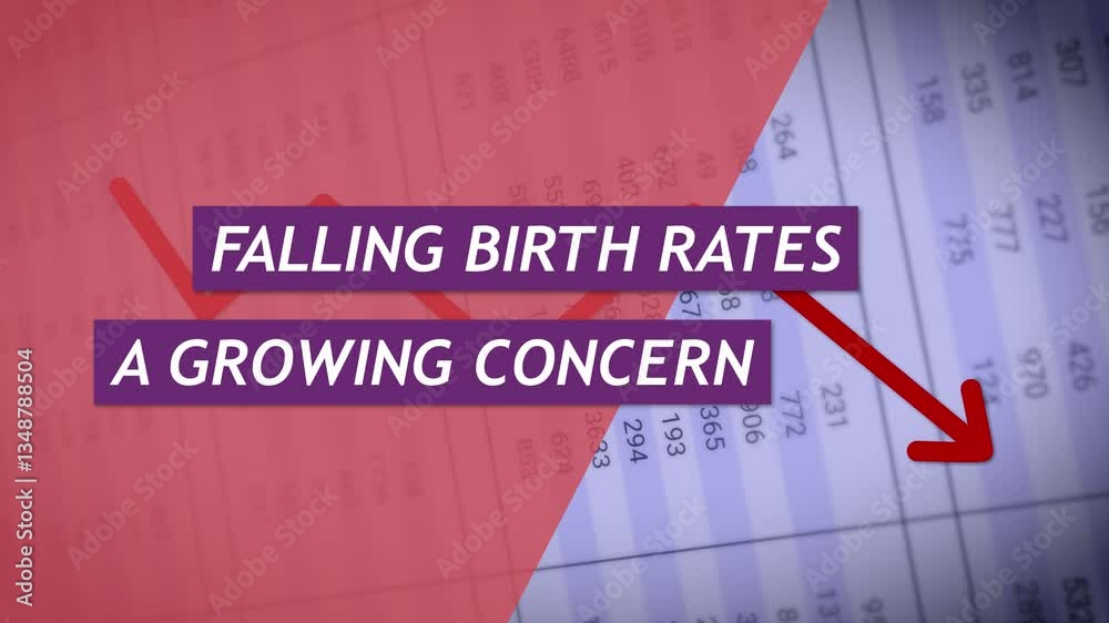 Animation Showing Falling Birth Rates, A Growing Concern, Numbers on the Background Animation Showing Falling Birth Rates, A Growing Concern, Numbers on the Background
