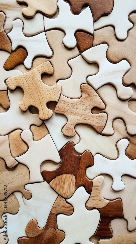 Close-up of many mixed-tone wooden jigsaw puzzle pieces Close-up of many mixed-tone wooden jigsaw puzzle pieces