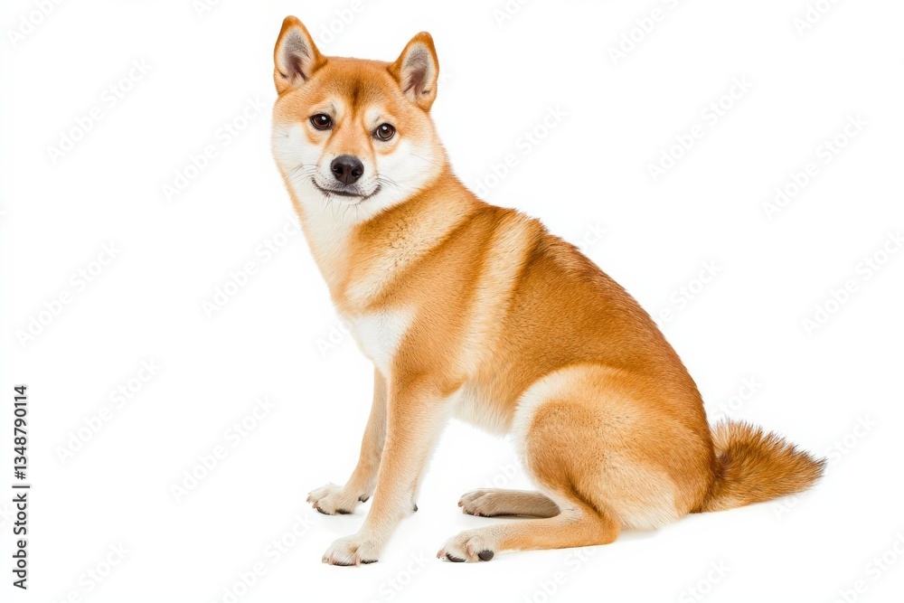 Alert Dog Sitting Attentively on White Background in Clear Focus Alert Dog Sitting Attentively on White Background in Clear Focus