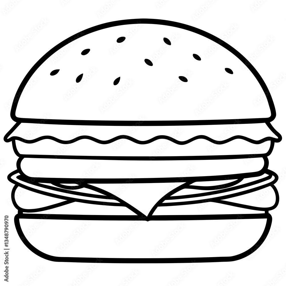 Elegant Burger Vector Line Drawing Elegant Burger Vector Line Drawing