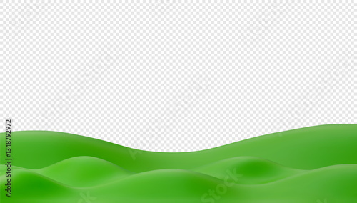 3D green grass and hills. Summer landscape design element. Minimal nature composition. Vector illustration.