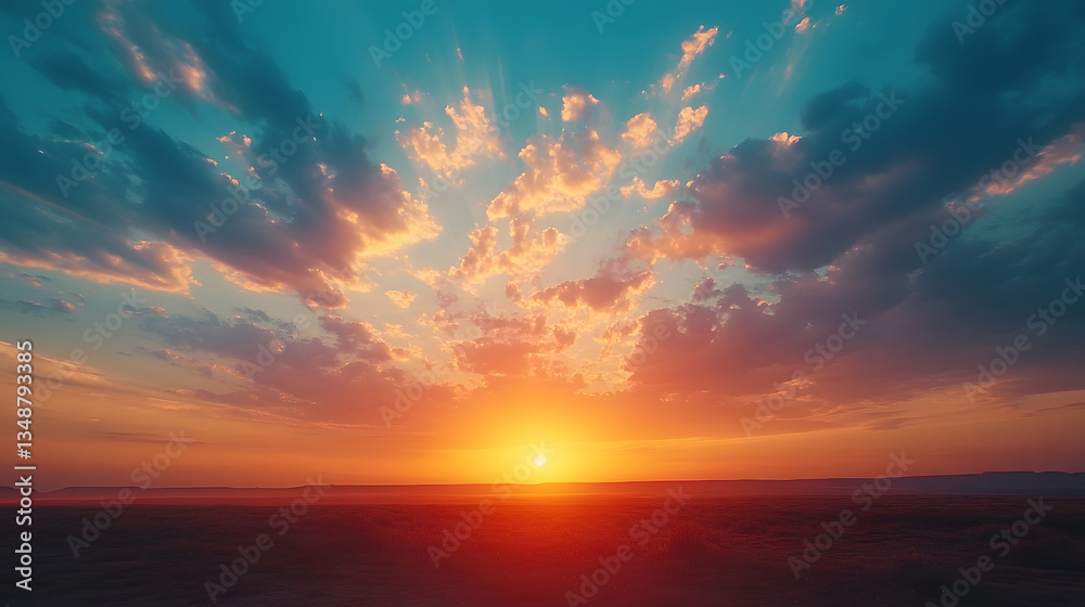 Fototapeta premium Vibrant sunset over a vast landscape