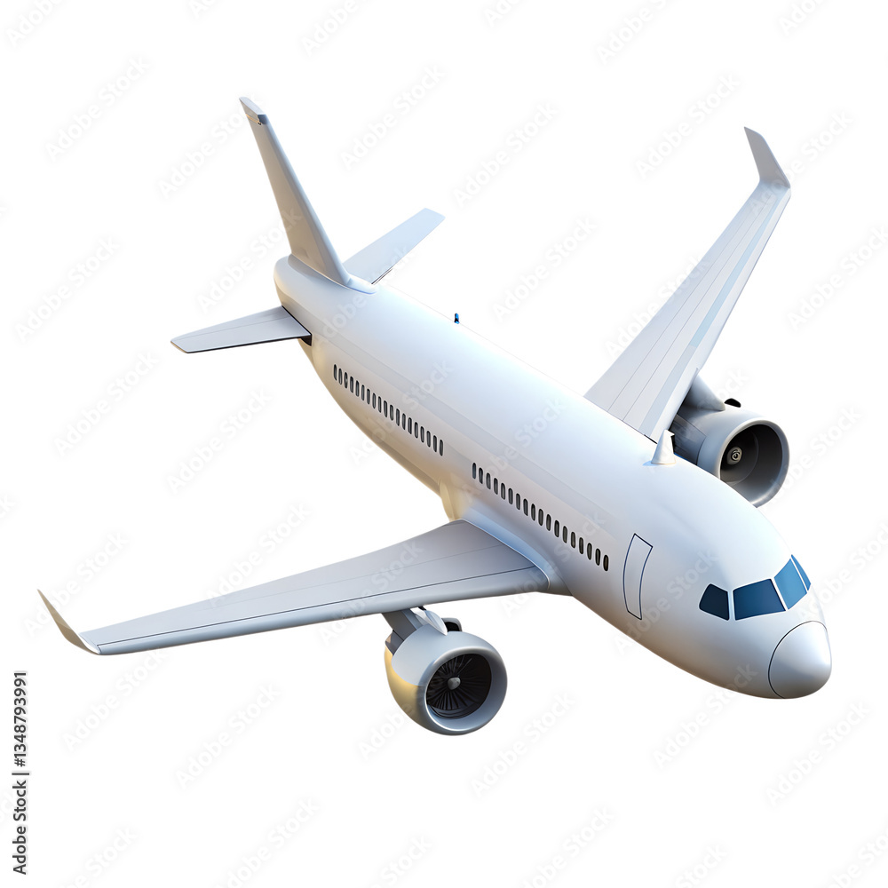 Sleek 3D Render of a Modern White Commercial Airplane in Flight with Aerodynamic Design Sleek 3D Render of a Modern White Commercial Airplane in Flight with Aerodynamic Design