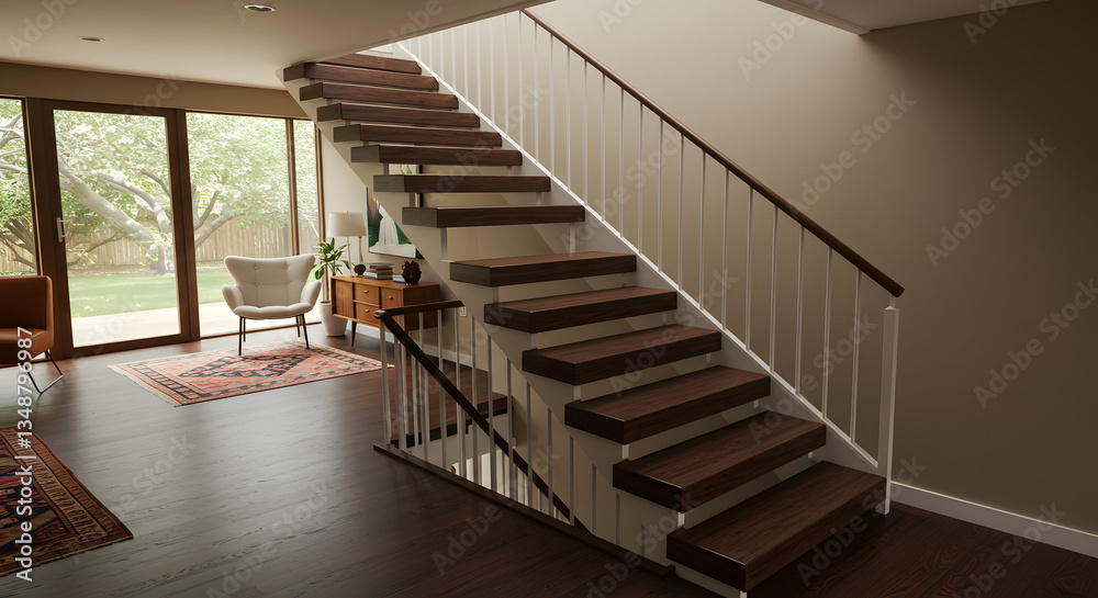Obraz premium Interior mid-century modern home staircase