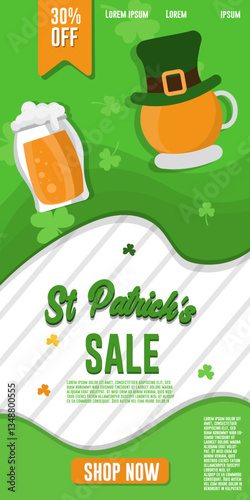 Saint Patrick's Day web banner sale Template vertical flyer design vector illustration.