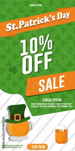 St. Patrick's Day 10% sales offer web banner Template vertical flyer design vector illustration.