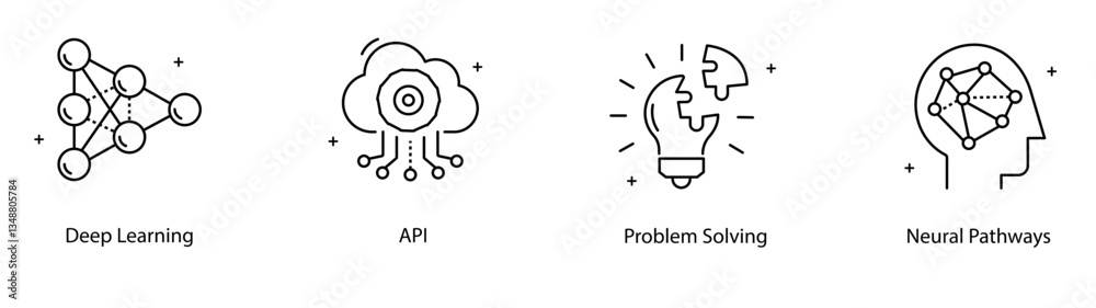 Obraz premium Deep Learning API Problem Solving Neural Network Pathways Vector Icon Set