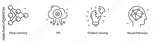 Deep Learning API Problem Solving Neural Network Pathways Vector Icon Set