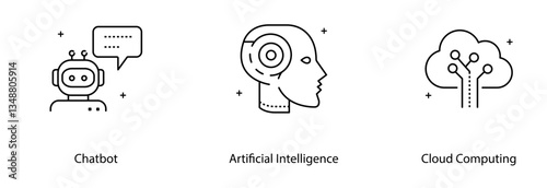 Chatbot AI Cloud Computing Virtual Assistant Technology Digital Network Vector Icon Set