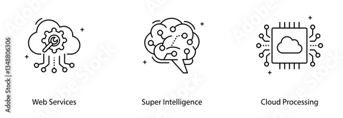 Web Service Super Intelligence Cloud Processing Digital Network Technology Vector Icon Set