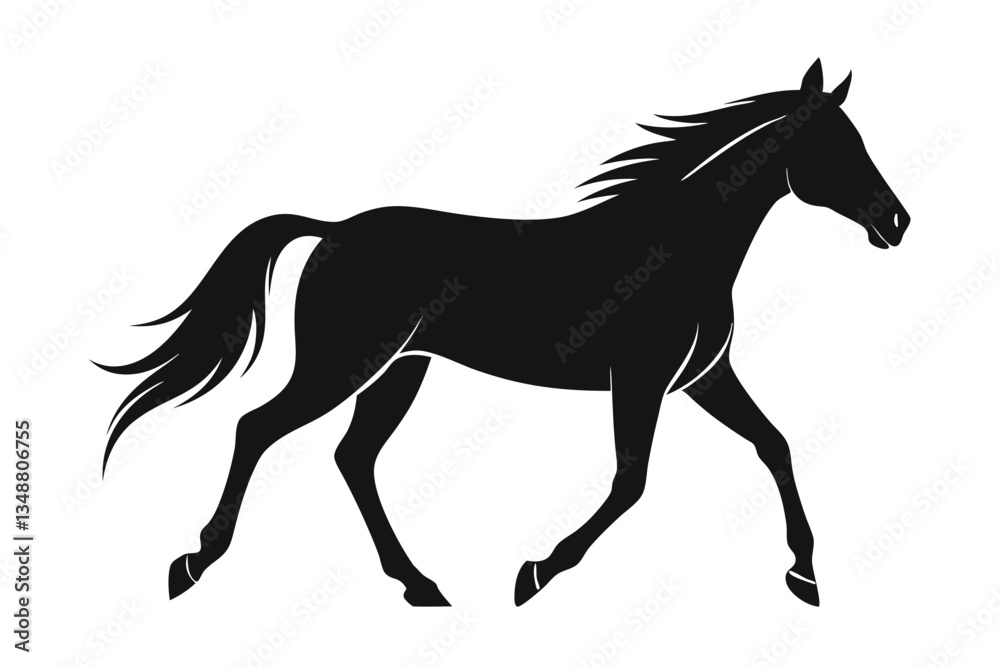 Black Silhouette Horse Running, Side View, Equestrian Animal, Elegant, Design Black Silhouette Horse Running, Side View, Equestrian Animal, Elegant, Design