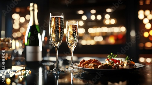 Fototapeta Naklejka Na Ścianę i Meble -  Elegant New Year's Eve Dinner Celebration with Sparkling Champagne
